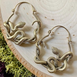 Brass Snake Hoop Earrings: Serpent Statement Jewelry