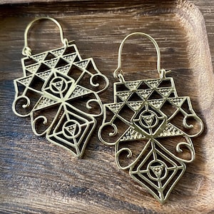 Handcrafted Sri Yantra Brass Earrings: Sacred Geometry Jewelry
