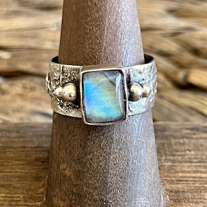 Rainbow Moonstone Silver Ring