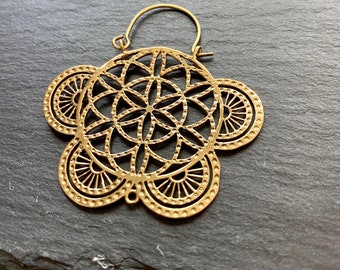 Flower of Life earrings ~ Mandala Sacred geometry Seed of life jewelry ~ boho spiritual Indian ethnic style earrings