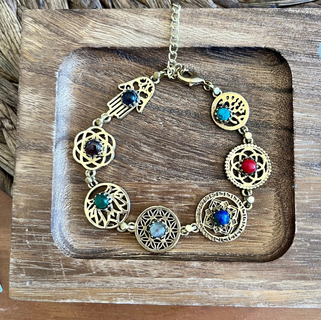 Sacred Geometry Chakra Charm Bracelet With Gemstones, Seed of Life ...