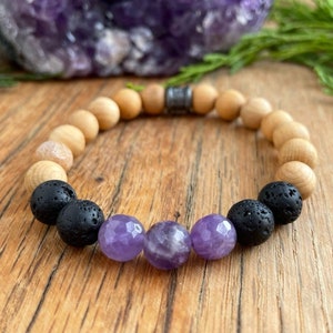 Pulseira de ansiedade, pulseira feminina de ametista, pulseira de cristal, pulseira de cura com pedras preciosas, joias para alívio do estresse