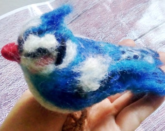 Needle felted blue bird. Needle felted Animal. Needle felted soft sculpture.ooak