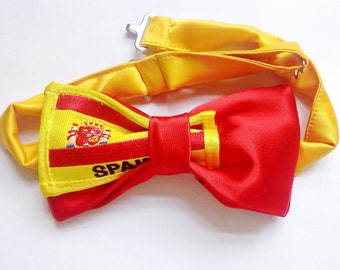 Pajarita de satén, españa bandera española cosida a mano pre pajaritas pre atadas