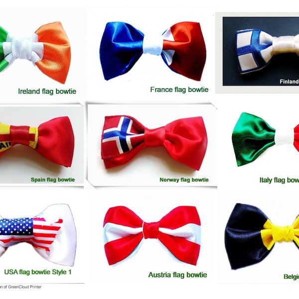 One Bowtie Ireland,French,usa,spain,Finland,Norway,Austria,Belgium,Italy  flag ,hand sewn pre tied bowties