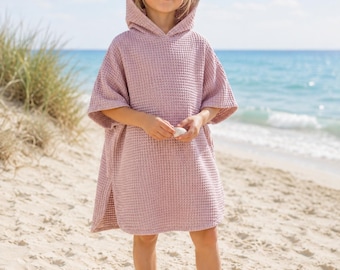 Barnhuvad strandponcho, badhandduk i våffelbomull för pool, strand och helgdagar