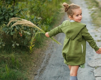 Katoenen kinderjas met capuchon: kaki lentejas