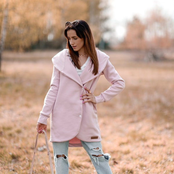 Manteau en tricot pour femmes printemps/automne-rose clair.