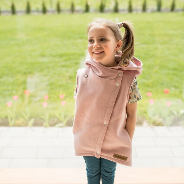Girl's vest,  knitted spring vest,  light pink vest with a hood, children's cotton vest.