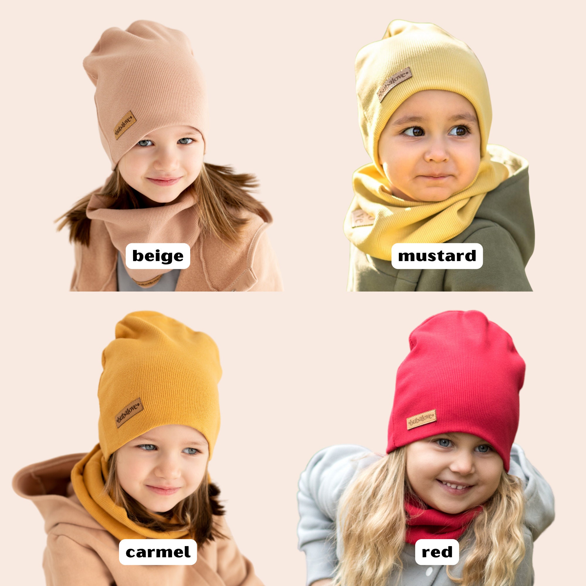 Conjunto de gorro y bufanda de algodón suave para niños de 2 a 12 años: elástico, ligero y regalo de otoño y primavera. - México Conjunto de gorro y bufanda de algodón suave para niños de 2 a 12 años: elástico, ligero y regalo de otoño y primavera. - México