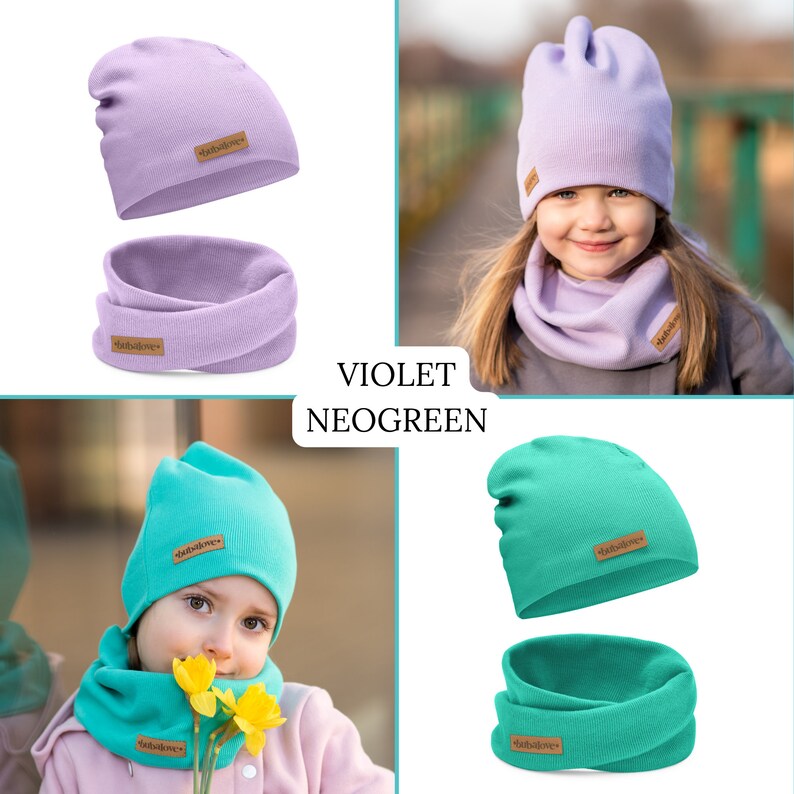 Kindermütze. Mütze und Schal für Jungen und Mädchen. Frühling Herbst SET viele Farben. Bild 9