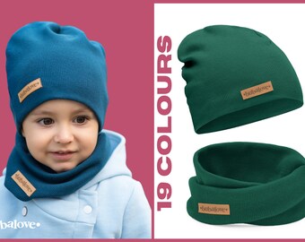 Cotton children's spring-autumn set (cap + scarf) - colours: black, grey, blue, green, pink