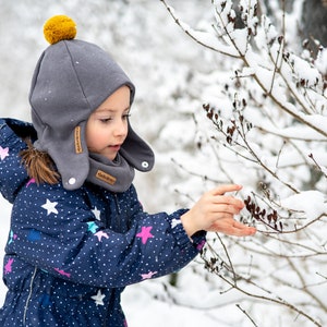 SET. Bonnet d'hiver pour enfants avec pompon et écharpe Anthracite + mustard