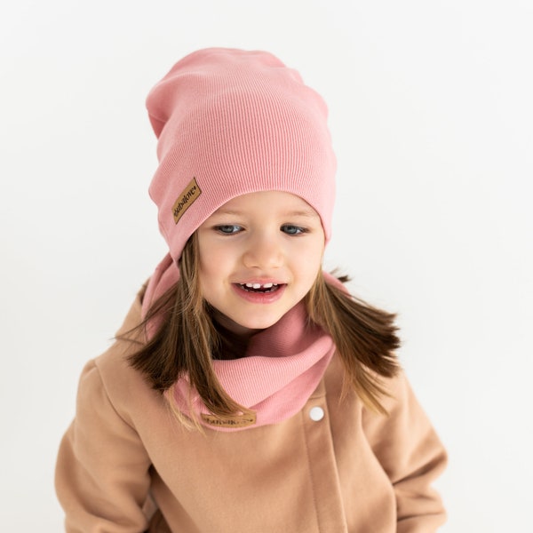 Herbstliches Baumwollset (Mütze und Schal) für Kinder in verschiedenen Farben
