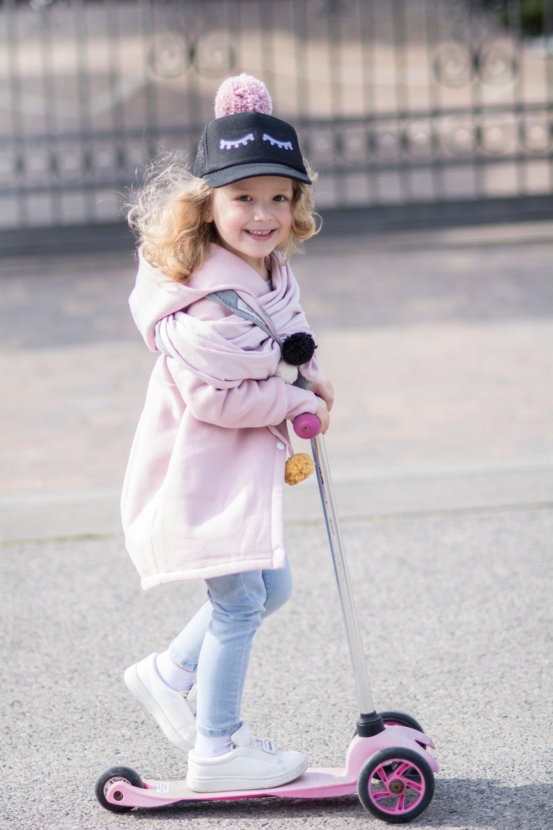 Manteau tricoté à capuche pour enfant en coton rose quartz image 3