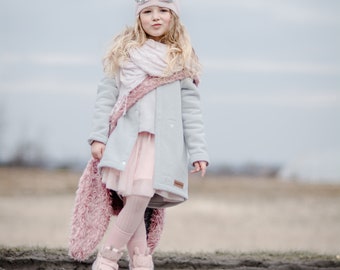 Cappotto in maglia di cotone grigio per bambina: giacca