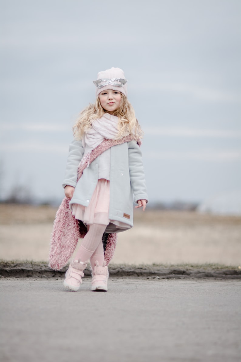 Manteau fille, veste enfant grise, manteau printemps enfant, vêtements filles, printemps unisexe, vêtements bébé mignons, manteau baptême. image 2