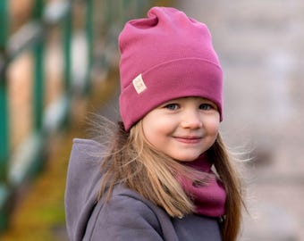 Handmade Cotton Knit Kids Beanie and Scarf Set: Soft, Stretchy Fit