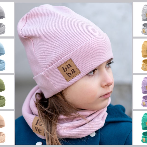 Baumwollset für Kinder (Mütze und Schal) - viele Farben.