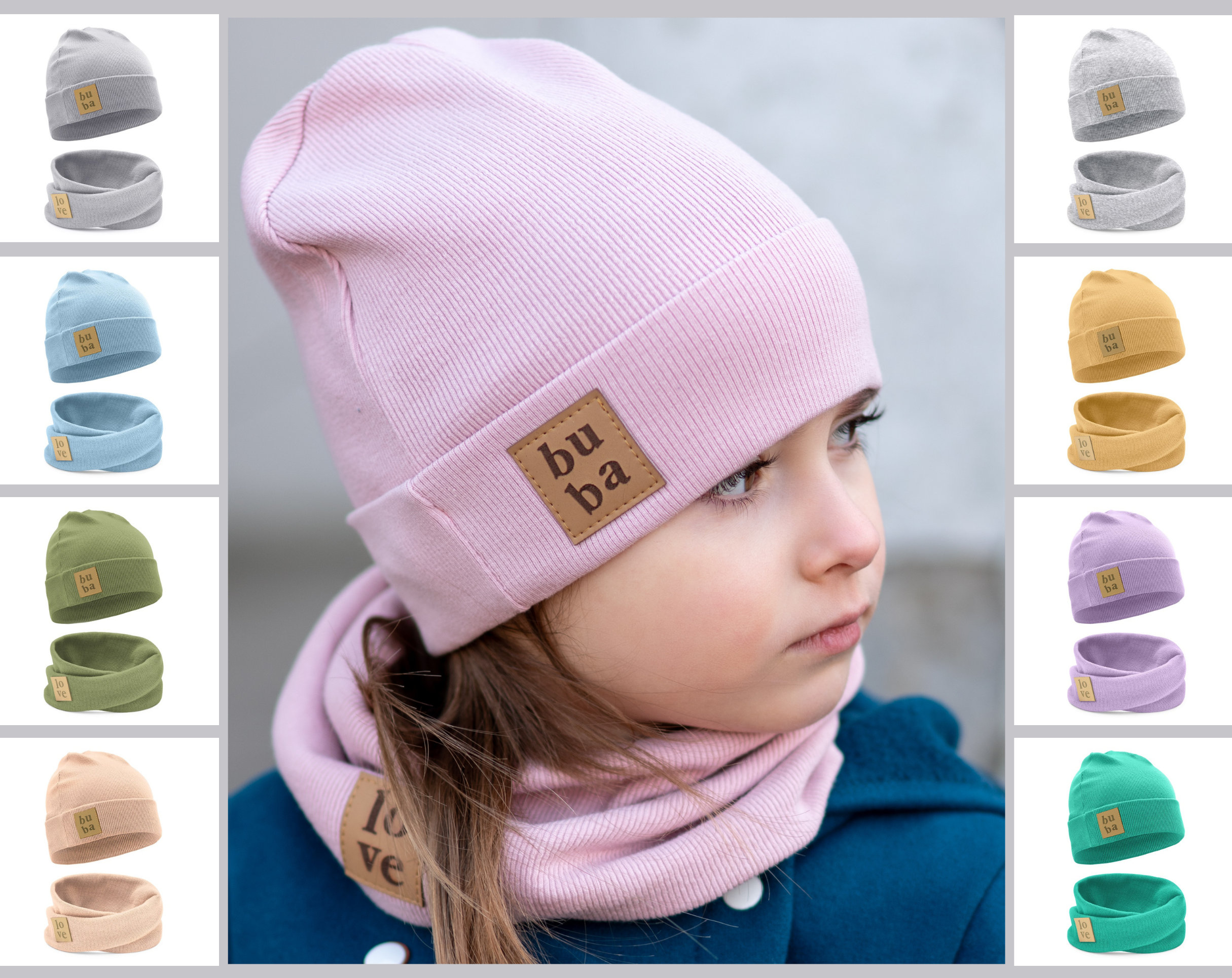 Ensemble enfant automne en coton bonnet et écharpe plusieurs couleurs. -   France