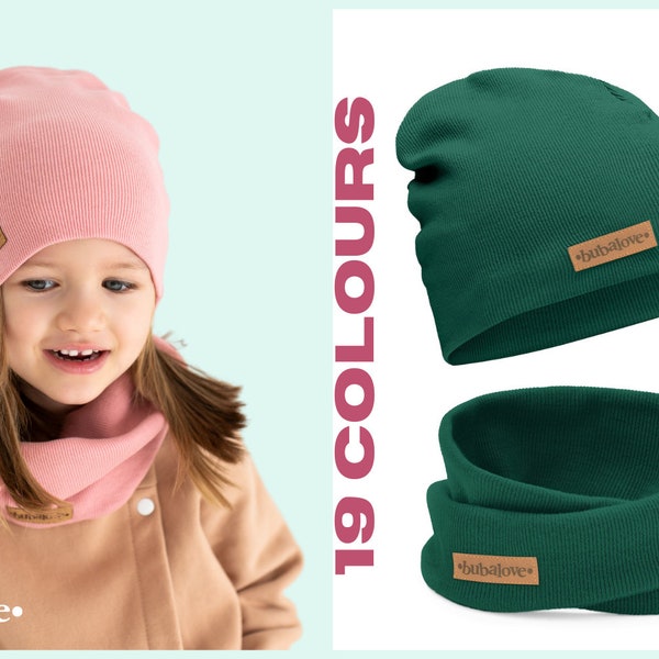 Children's cotton set cap &  loopschal- many colours.