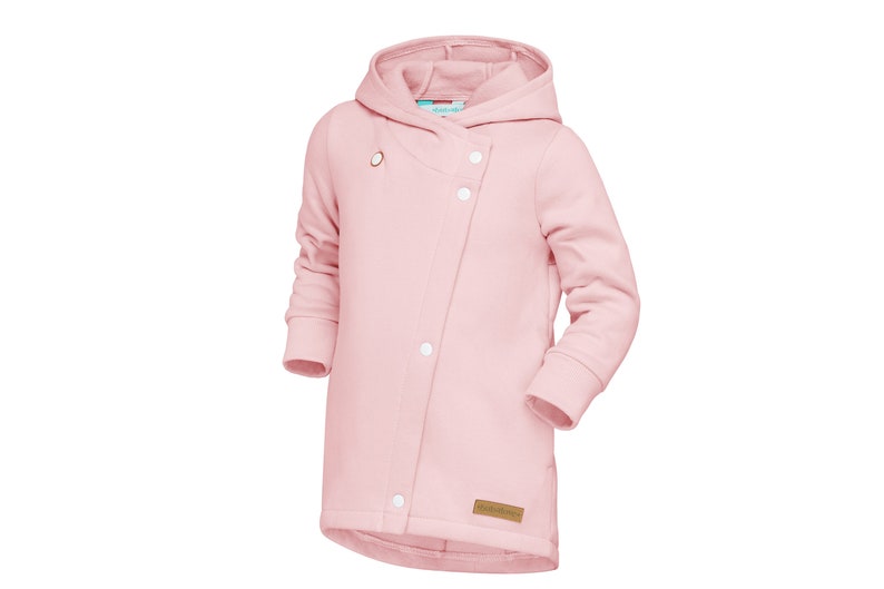 Children's hooded knitted coat in cotton in quartz pink image 4