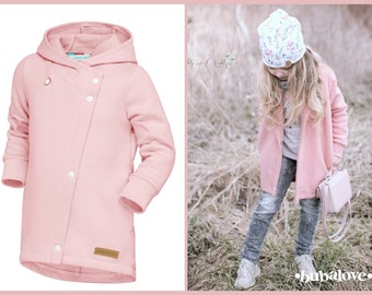 Children's hooded knitted coat in cotton in quartz pink