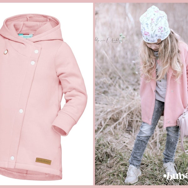 Children's hooded knitted coat in cotton in quartz pink