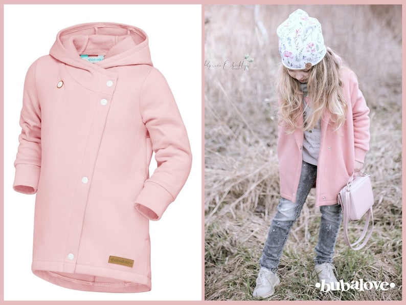 Children's hooded knitted coat in cotton in quartz pink image 1