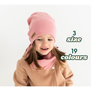 2-12 J Frühlings Herbstset aus Baumwolle (Mütze und Schal) für Kinder. Übergangsmütze mit Loop Schal
