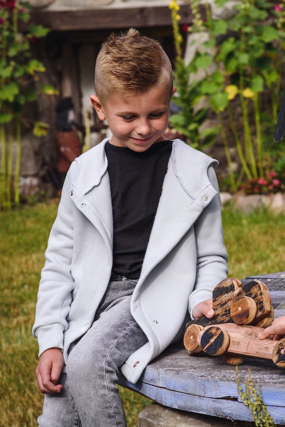 Veste garçon à capuche, manteau enfant gris, sweat-shirt bébé, vêtement  bébé garçon, tenue garçon, veste enfant printemps. -  France