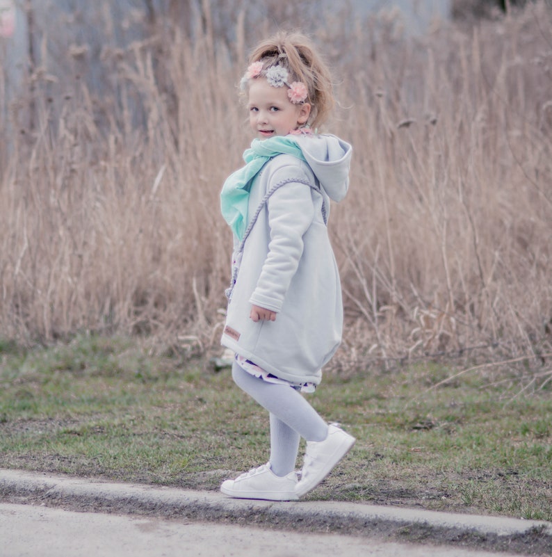 Manteau fille, veste enfant grise, manteau printemps enfant, vêtements filles, printemps unisexe, vêtements bébé mignons, manteau baptême. image 4