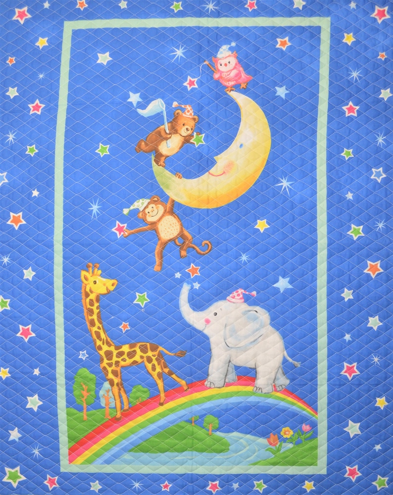 Monkey Elephant Giraffe Baby Quilt Colorful Rainbow - Etsy