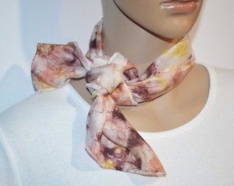 8 x 34, Dark & Light Brown, Yellow, Silk Scarf, Silk Scarves, Lady, Women, Small Scarves, Short, Hand Dyed, Ladies Scarves, Silky, Under 20