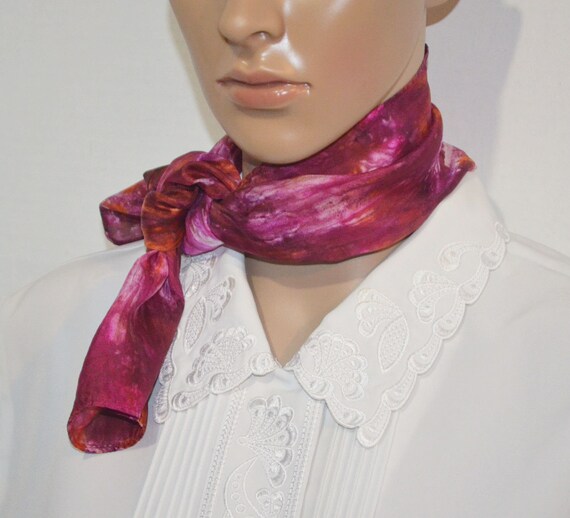8 X 34 Burgundy Orange Pink and White Silk Scarf Silk Scarves