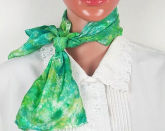 Small Silk Scarf, 8 x 34, Green and Yellow, Silk Scarves, Hand Dyed, Short Scarf, Neck Tie, Ladies Ties, Silk Ties, Neck Wrap, Women Scarves