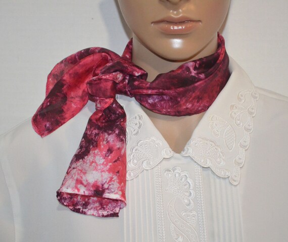 8 X 34 Burgundy Red and White Silk Scarf Silk Scarf Silk