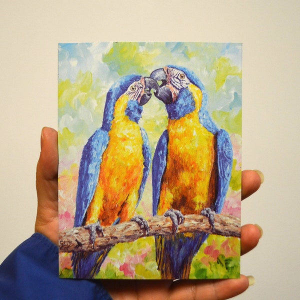 Magnets, Parrots, Pair, Macaw Lovers, Birds,  Kissing, Love, Under 10,  5 x 4, Small, Laminated, Cheap Gifts, Refrigerator, Kitchen Decor