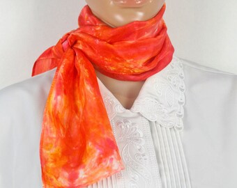Silk Scarf, 8 x 54, Hand Dyed Silk Scarves, Orange Scarf, Red, Yellow, Ladies Scarf, Womens Gifts, Under 30, Neck Tie, Long, Mother's Day