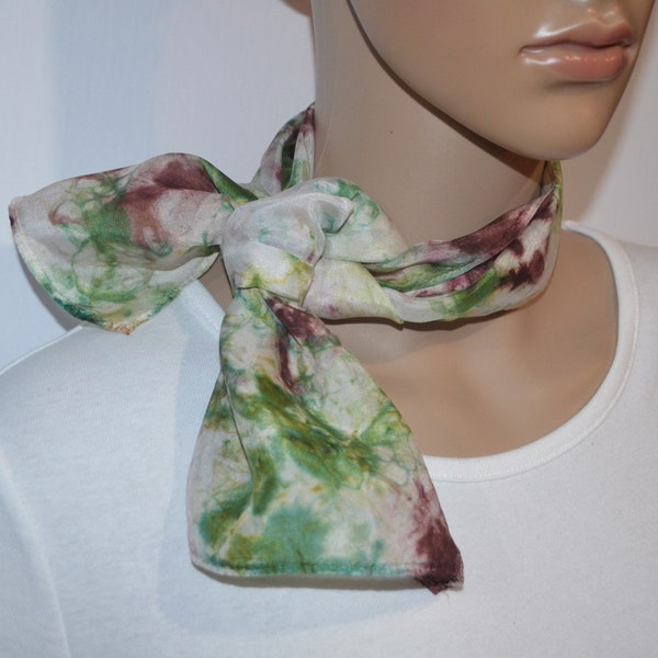 8 x 34, Green, Brown, Neck, Silk Scarf, Silk Scarves, Lady, Women, Small Scarves, Short, Hand Dyed, Ladies Scarves, Silky, Under 20