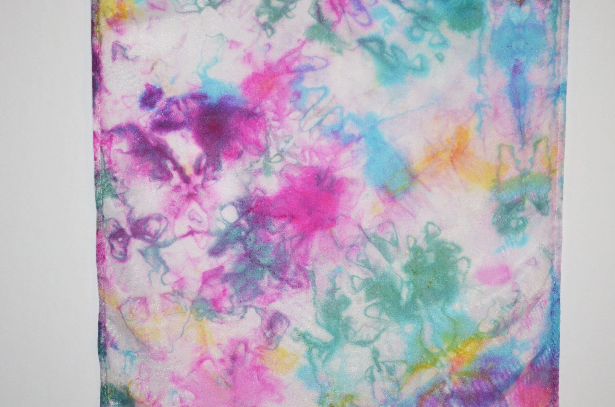 Grand Foulard Carré En Soie Guido Valenti Imprimé Géométrique Bleu Rose Mauve Vert - Occasion Très Bon état