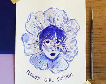Original watercolor - Flower woman
