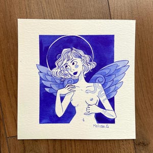 Illustration originale - Ange bleu (aquarelle)