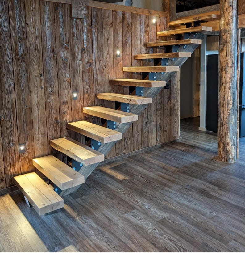 DIY Mono Stringer Staircase Brackets: Floating Stair Riser, USA Made - Etsy