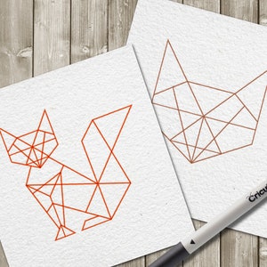 Geometric Fox SVG SKETCH Single Line Drawing File Template