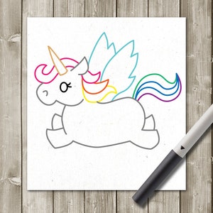 Flying Unicorn SVG SKETCH Single Line Drawing File Template