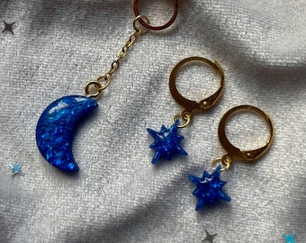 mystic blue moon necklace/spark earrings bundle - lot moon necklace/mystical blue spark earrings