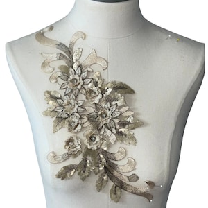 Gold 3D floral appliqués with sequin multiple colors 146-917