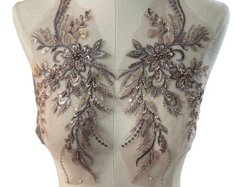 Pair of Purple and Rose Beaded Appliques with Gold Sequin (Style 2) 126-763
