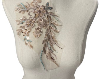 Rose Gold Beaded Applique with sequin (Style 4)